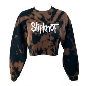 SLIPKNOT Acid Wash Distressed "Cropped" Crop Top Long Sleeve Crewneck Sweatshirt